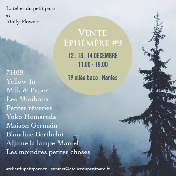 Vente éphémère à l’atelier du petit parc ! Vente éphémère à l’atelier du petit parc !